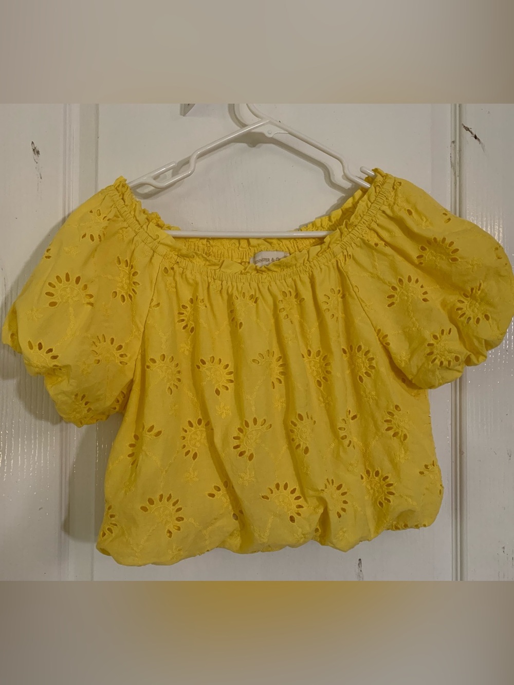 Jennifer Grace Sunny Yellow Eyelet Off-Shoulder Blouse 100% Cotton